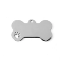 Polished bone-shaped stainless steel pet ID tag with hollow paw print detail - Large Version / Silver