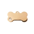 Polished gold bone-shaped pet ID tag with hollow paw detail and mirror finish surface - Large Version / Gold