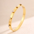 18K gold plated titanium steel bangle featuring five heart-shaped zircon stones - Gold Heart