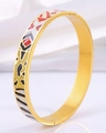 Bracelet vintage en acier titane doré avec motifs géométriques en émail coloré - Style Géométrique Rouge Noir Blanc / Or
