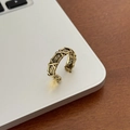 Vintage S925 vergoldeter offener Ring mit geflochtenem Muster und feiner Spitze-Optik - Goldgewebter Relief-Stil (JZ0031)