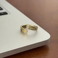 Adjustable retro gold ring featuring vintage floral carvings and beaded textures - Floral Vine Embossed Style (JZ0216)