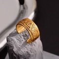 Vintage Gold S925 Silber Horusauge Ring mit violettem Zirkon und Blumenreben-Gravur - Goldrand Lilafarbener Zirkonia Allsehendes Auge (JZ0218)