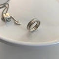 Minimalist S925 sterling silver ring with vertical textures and micro-bead edges - Adjustable Open / Geometric Stripe Style(J0037) / Silver