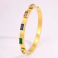 Bracciale rigido vintage in acciaio placcato oro 18K con gemme rettangolari colorate - Bracciale con Zircone Sporgente (Pietra Multicolore)
