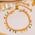 Golden double-layer titanium steel bracelet with colorful teardrop pendants and slide buckle - Stacking Colorful Enamel Drip Drop Charm Bracelet