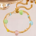 Double-layered gold titanium bracelet with colorful heart beads and adjustable slider clasp - Stacking Colorful Heart Beads Bracelet