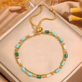 Bracelet double couche plaqué or 18K avec fermoir bolo réglable et perles multicolores - Style Perlé Double Couche / Or Multicolore