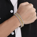 Bracelet bicolore or et argent en acier inoxydable avec maillons style montre luxe - 18cm / Or & Argent