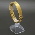 Bracelet à maillons en acier inoxydable doré poli avec plaque à graver vierge - 21cm / Style Barre Courbée Dorée