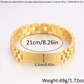 Polished gold stainless steel watch band style ID bracelet with a blank rectangular plaque - Three-Bead Watch Band / 21cm * 12mm / Gold