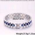 Detailed specs of stainless steel floral watch band bracelet 20cm length 1cm width - Silver Blue