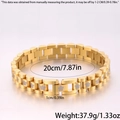 Detail of gold flower strap bracelet showing 20cm length and 1cm width dimensions - Gold