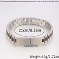Polished silver stainless steel watch strap bracelet with 21cm circumference and rectangular plate - 3-Bead Watch Strap Style / 21cm * 12mm / Two-tone Black