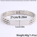 Minimalist silver stainless steel watch-style link bracelet with blank metal plate detail - Five-Bead Chain / 21cm * 10mm / Silver