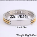 Silver and gold stainless steel watch strap bracelet with central engraved plaque - 5-Bead Watch Strap Style / 21cm * 12mm / Gold & Silver