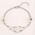 Bracelet double chaîne en argent Saint-Benoît avec perles délicates et fermoir réglable - Style Argent Perles Médaille Saint-Benoît