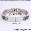 Polished silver stainless steel watch strap bracelet with central plaque and clasp - 5-Bead Watch Strap Style / 21cm * 12mm / Two-tone Black
