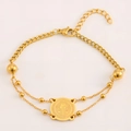 Bracelet double couche en acier titane doré avec perles et médaille de Saint-Benoît - Style Or Perles Médaille Saint-Benoît