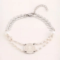 Bracelet à feuilles de blé argenté avec perles et charm de pièce de monnaie religieuse - Style Argent Perle Médaille Saint-Benoît