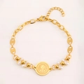 Armband mit St. Benedikt Medaille aus Goldstahl mit weißen Perlen und verstellbarem Verschluss - Gold Schweinenase Kette St. Benedikt Medaille Stil