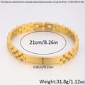 Golden stainless steel watch band bracelet with curved solid plaque and polished finish - Three-Bead Chain Style / 21cm * 8mm / Gold