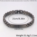 Gunmetal stainless steel watch band bracelet with rectangle plaque and size dimensions - Three-Bead Chain Style / 21cm * 8mm / Black