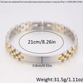 Two-tone gold and silver stainless steel watch link bracelet with polished metal plate - 21cm * 8mm / Silver-Gold 3-Bead