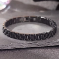 Bracelet pour homme en acier titane noir mat style montre sur pierre ardoise - Style Classique Trois Maillons / Noir