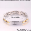 Bracelet bicolore en acier inoxydable 21cm de long avec détails de taille et de poids - Chaîne Plaque Courbée Bracelet de Montre / Bicolore (Or & Argent)