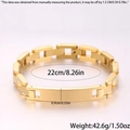 Bracelet pour homme en acier inoxydable doré avec plaque courbée et chaîne de 22cm - Chaîne Creuse Plaque Courbée Bracelet de Montre / Or