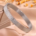 Bracciale rigido in acciaio inossidabile argento con texture geometrica su raso - Stile Texture Irregolare / 8mm / Argento