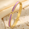 Polished 18k gold-plated bangle with lavender enamel inlay and three-diamond setting - Purple Enamel Three Rhinestones Bangle (Gold)