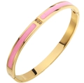 18k gold plated stainless steel bangle with pink enamel and three CZ stones inlay - Pink Enamel Three Rhinestones Bangle (Gold)