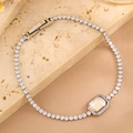 Bracelet tennis de luxe en acier inoxydable avec cristal carré scintillant - Style Sucre en Cube Entièrement Serti de Diamants / Acier