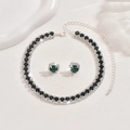 Vintage emerald rhinestone necklace and earrings bridal jewelry set with sparkling crystals - 1479 Green