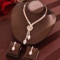 Exquisite bridal jewelry set with rose gold tassel necklace and leaf drop earrings - HB1577 Set / Rose Gold