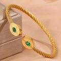 Bracelet jonc torsadé doré avec pierres de malachite verte plaqué or 18 carats - Modèle corde torsadée ouverte / Or Turquoise
