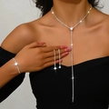 Funkelndes silbernes Y-Halsketten-Set mit Armband und Ohrringen aus feinen Strasssteinen - 1596 Silber 3-teiliges Set