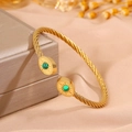 Bracelet torsadé doré 18K avec pierre de malachite verte sur monture ovale - Modèle corde torsadée ouverte / Or Turquoise