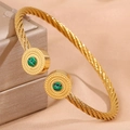 Bracelet câble doré en acier avec embouts ronds en malachite et design torsadé - Style Circulaire Turquoise