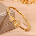 Golden steel twisted open bangle with heart charms and marble pattern inlay - Heart White Pattern Turquoise (SZ838-1-1)