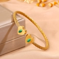 Gold-plated twisted wire heart cuff bracelet with malachite green stone inlay for women - Heart Green Turquoise (SZ838-1-1)