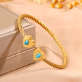 Gold-plated stainless steel cable bracelet with turquoise heart-shaped stone accents - Heart Blue Turquoise (SZ838-1-1)