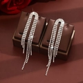 Sparkling silver long fringe tassel earrings with rhinestones for elegant evening wear - Silver