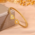 Gold-plated twisted wire heart bangle with white marble stone inlay for women - Heart Wave White Pattern (SZ841-1-1)