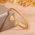 Gold-plated twisted cable heart bracelet with white marble stone inlay on display box - Heart White Turquoise (SZ843-1-1)