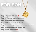 Golden book pendant necklace for son with engraved heart and flip-page message - Son Style-Hands / Gold