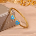 Adjustable golden rope wire bracelet with blue heart charms and star engraving - Blue Heart Star (SZ844-1-1)