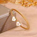 Gold-plated stainless steel rope cuff bracelet featuring white enamel hearts with star motifs - White Heart Star (SZ844-1-1)